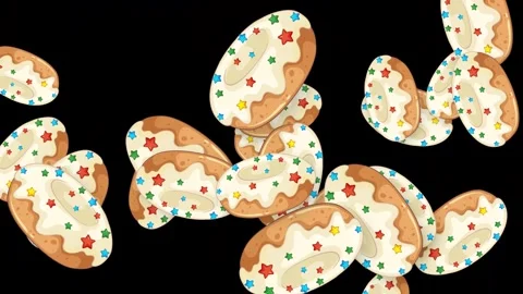 Animated Glazed Donuts with Star Sprinkles Falling on Black Background Stock Footage 343819319
