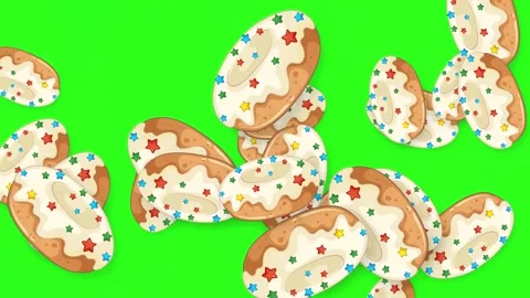 Animated Glazed Donuts with Star Sprinkles Falling on Green Screen Stock Footage 345803977