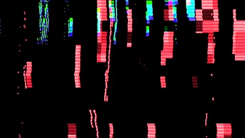 Animated glitch effect featuring vibrant red and cyan pixel blocks in Stock Footage 324877951