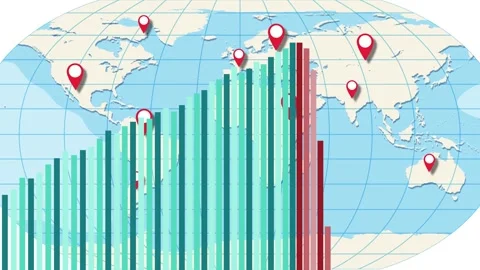 Animated Global Bar Graph Growth and Transition on World Map Stock Footage 318939382