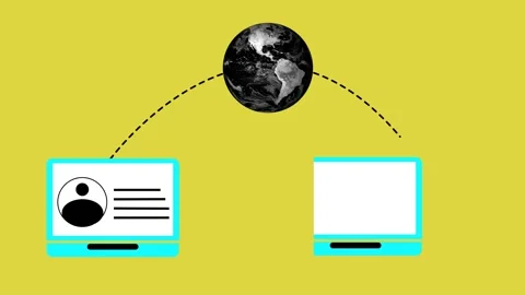 Animated global data transfer between two laptops with Earth as a node on y.. Stock Footage 265848899