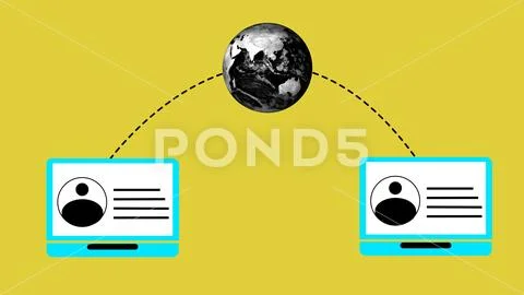 Animated global data transfer between two laptops with Earth as a node ...