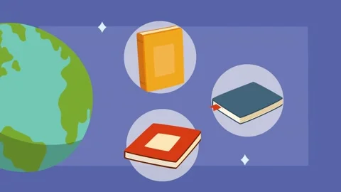 Animated global education concept with floating library books and earth glo.. Vídeos de archivo 338314834
