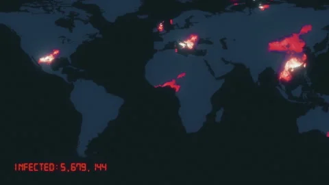 Animated global map showing confirmed covid-19 coronavirus cases spreading from Stock Footage 138901211