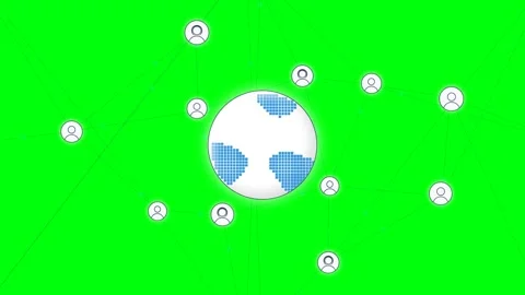 Animated Global Social Network with User Icons on Green Screen Stock Footage 336619573