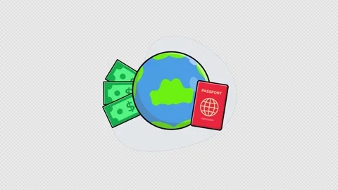 Animated Globe with Passport and Money. World Travel Concept Video - Transparent Stock Footage 323484553