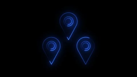 Animated glowing blue location markers performing Stock Footage 345693565