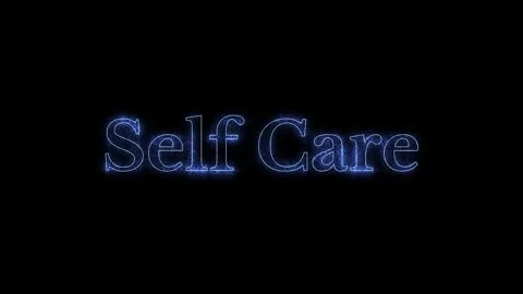Animated glowing blue particles forming self care text on black background with Stock Footage 340941893