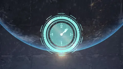 Animated glowing clock globe symbolizes global tech communication. Stock Footage 328645586