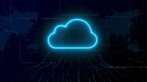 Animated Glowing Cloud Computing Symbol on Digital Circuit Background. Stock Footage 318814010