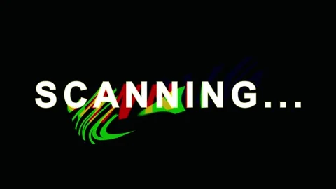 Animated glowing energy lines with scanning text effect in dark background Video stock 344285506