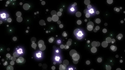 Animated glowing ghost icons floating amidst soft bokeh particles against dark Stock Footage 345329361