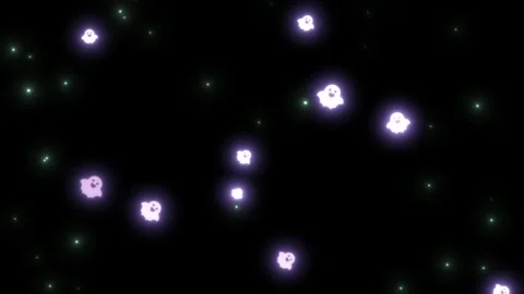 Animated glowing ghosts floating amidst shimmering golden sparkles against dark Video stock 343839884