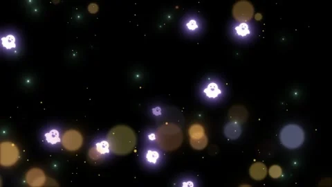 Animated glowing ghosts floating amidst soft golden bokeh particles on deep Stock Footage 345329839