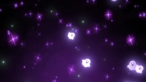 Animated glowing ghosts floating amidst shimmering purple particles against Stock Footage 345330010