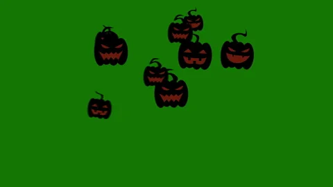 Animated glowing jack-o-lantern pumpkins moving on green screen 動画素材 340820854