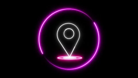 Animated glowing map pin with circular pulse. Neon location icon loop on bl.. Stock Footage 309016802