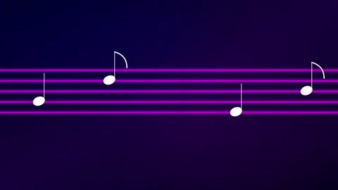 Animated glowing music notes on staff background Video stock 345013493