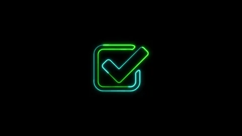 Animated a glowing neon check mark icon in green and blue on a black backgr.. Stock Footage 320239865