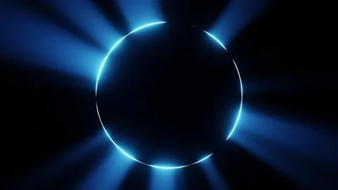 Animated glowing neon ring loop with bright blue light rays Stock Footage 347995417