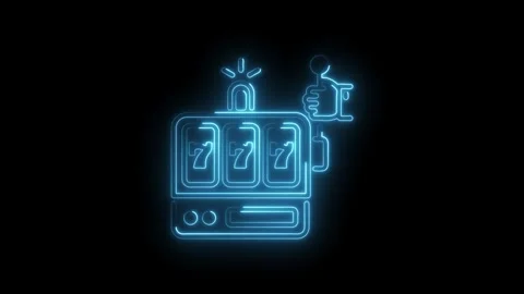 Animated glowing neon slot machine with jackpot winning numbers on black ba.. Stock Footage 330780650