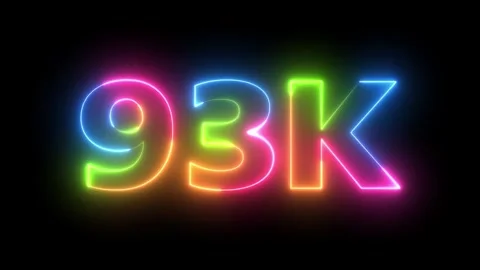 Animated Glowing Neon Text 93K on Black Background Dynamic Colorful Numbers.. Vidéo 330420126