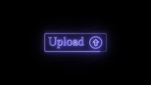 Animated glowing neon upload button with arrow icon on black background mot.. Stock Footage 345549997