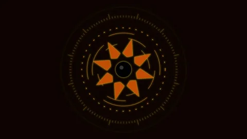 Animated glowing orange sun symbol HUD interface Stock Footage 345548922