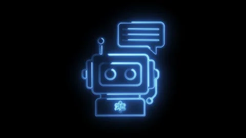 Animated glowing outline of a chatbot head with antenna and speech bubble on Stock Footage 322958998