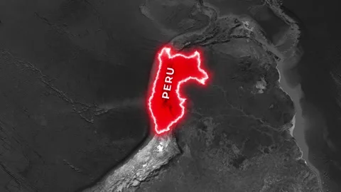 An animated glowing outline of Peru appears on a dark map video footage 스톡 동영상 344876366