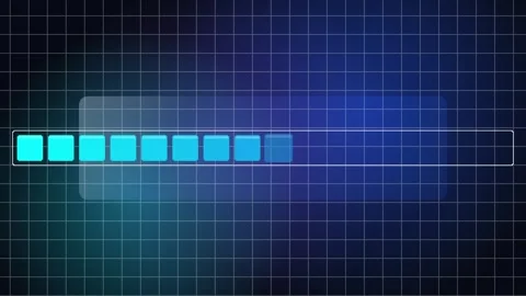 Animated Glowing Progress Bar Filling with Blue Squares on a Dark Blue Grid.. Stock-Footage 347361885