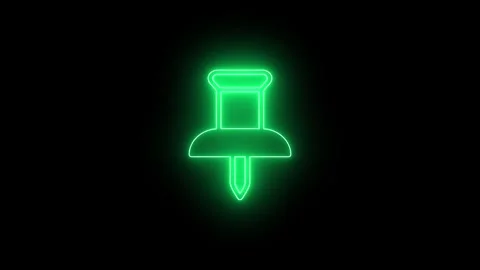 Animated Glowing Push Pin Symbol in Neon Style on Black Background for Digi.. Stock Footage 309041309