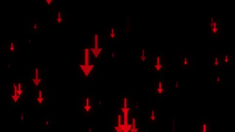 Animated glowing red arrows moving downward against Stock Footage 328449080