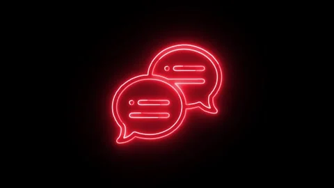 Animated glowing red neon chat bubble icon on black background, communicati.. Stock Footage 345548067