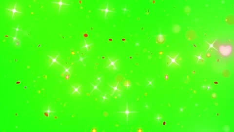 Animated glowing sparkles and floating heart shapes on a vibrant green screen Stock Footage 338388485