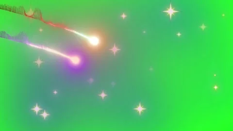 Animated glowing stars and light streaks moving across a vibrant green screen Stock Footage 345854060