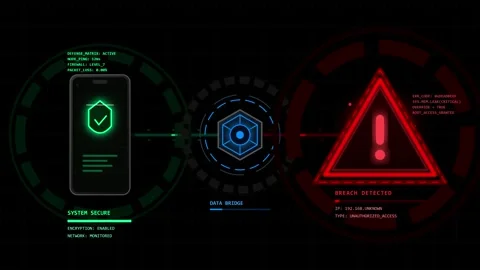 Animated Glowing System Alert with Radar Loading Icon Transition Stock Footage 339379602