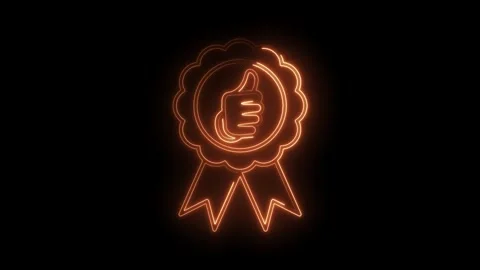 Animated glowing thumbs up quality award ribbon icon on black background be.. Stock Footage 312331920