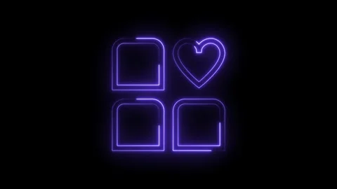 Animated glowing ui elements icons boxes and heart shape in neon style Stock Footage 314544621