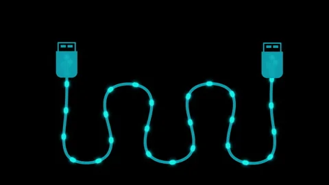 Animated glowing usb cable transferring data Stock Footage 329680893