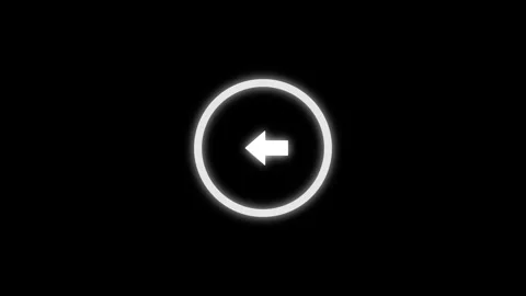 Animated glowing white left arrow circle icon on black 4K Stock Footage 336826377