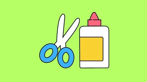 Animated Glue bottle and  scissors  isolated on green screen background Stock Footage 301948312
