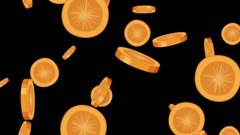 Animated Gold Coins Falling Against a Solid Black Background Stock Footage 345314516