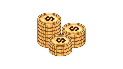 Animated gold dollar coins falling and stacking for business growth wealth .. Vidéo 334256201