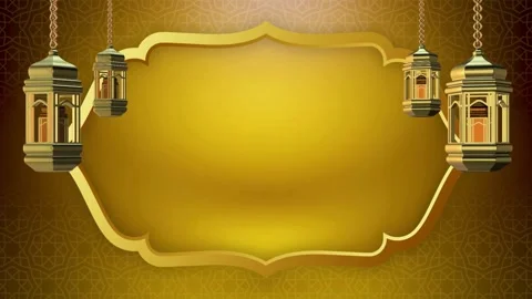 Animated Gold Islamic Lanterns Background with Frame Stock Footage 334137261