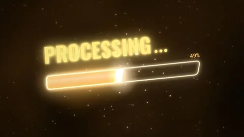 Animated gold neon processing progress bar with percentage counter and glowing 스톡 동영상 347193582