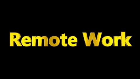 Animated gold remote work text flying across black background with smooth Видео 344634664