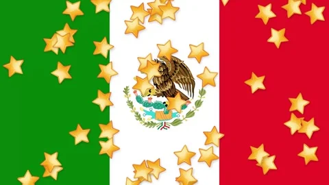 Animated Gold Stars Falling Over the National Flag of Mexico Stock Footage 341558450