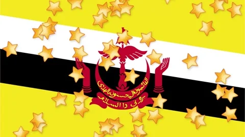 Animated Gold Stars Falling Over the National Flag of Brunei Stock Footage 341839736