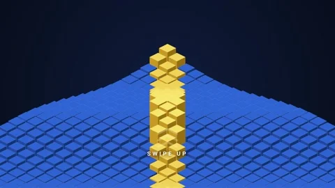 Animated Golden Cube Tower Growing and Pulsing Rhythmically on an Abstract .. Stock Footage 347302353